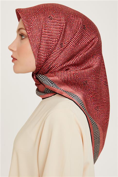 Armine Klasik Desenli Twill Saf İpek Eşarp 9252D 03 36