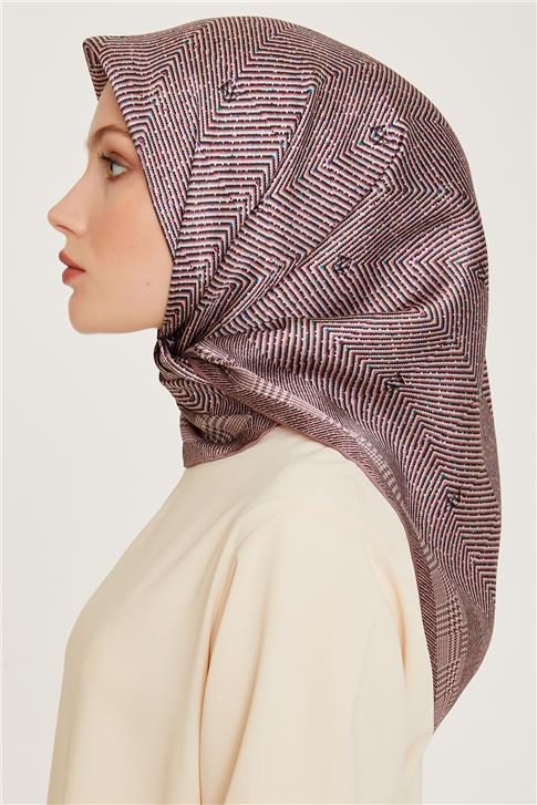 Armine Klasik Desenli Twill Saf İpek Eşarp 9252D 03 83
