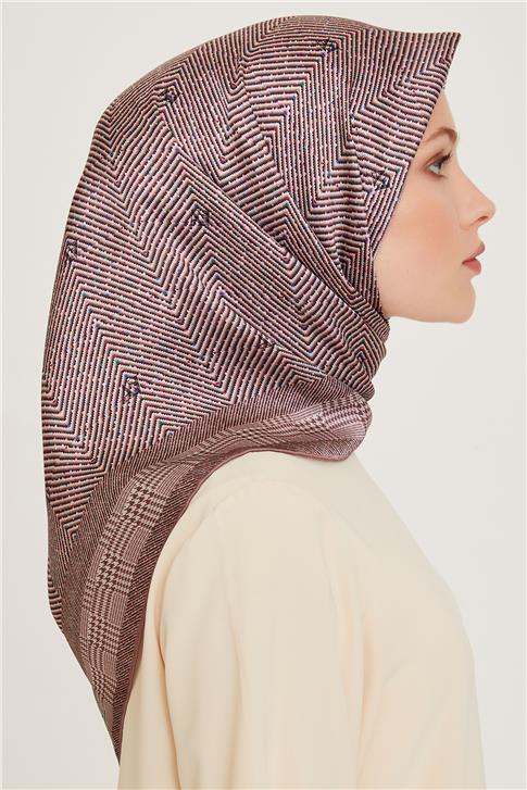 Armine Klasik Desenli Twill Saf İpek Eşarp 9252D 03 83