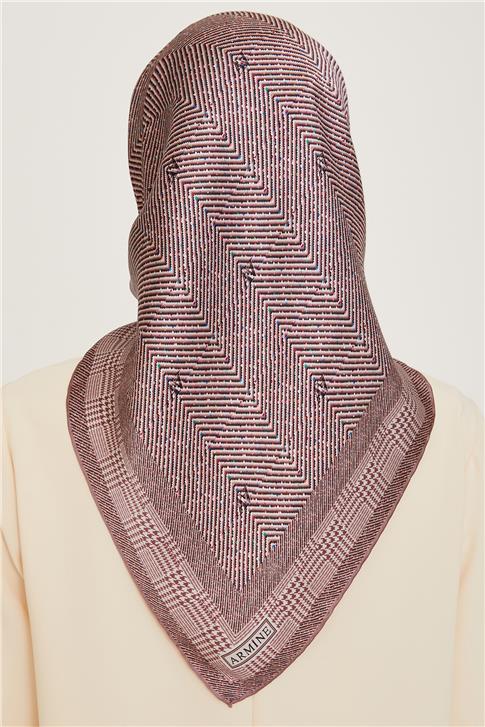 Armine Klasik Desenli Twill Saf İpek Eşarp 9252D 03 83