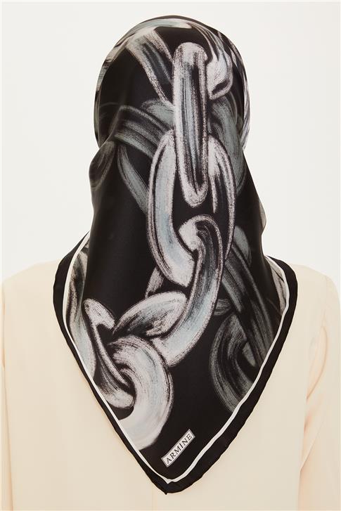 Armine Obje Desenli Twill Saf İpek Eşarp 9253D 09