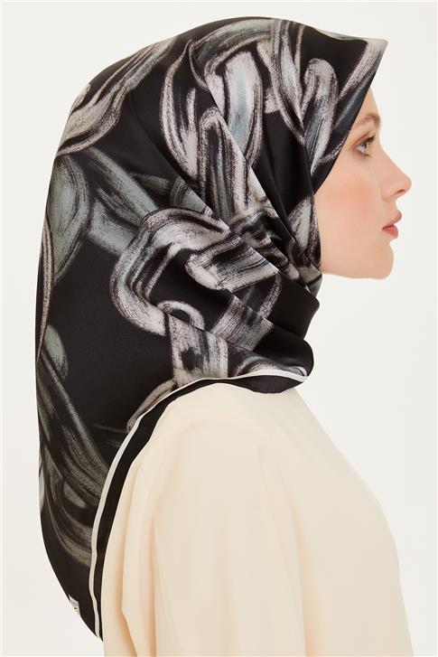 Armine Obje Desenli Twill Saf İpek Eşarp 9253D 09
