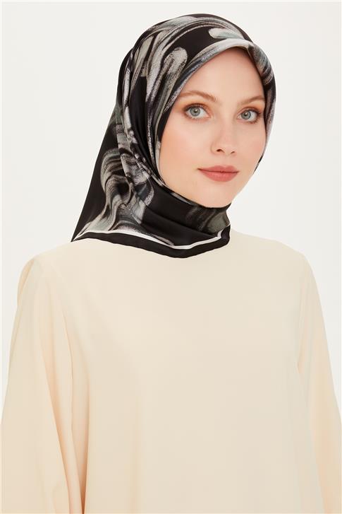 Armine Obje Desenli Twill Saf İpek Eşarp 9253D 09