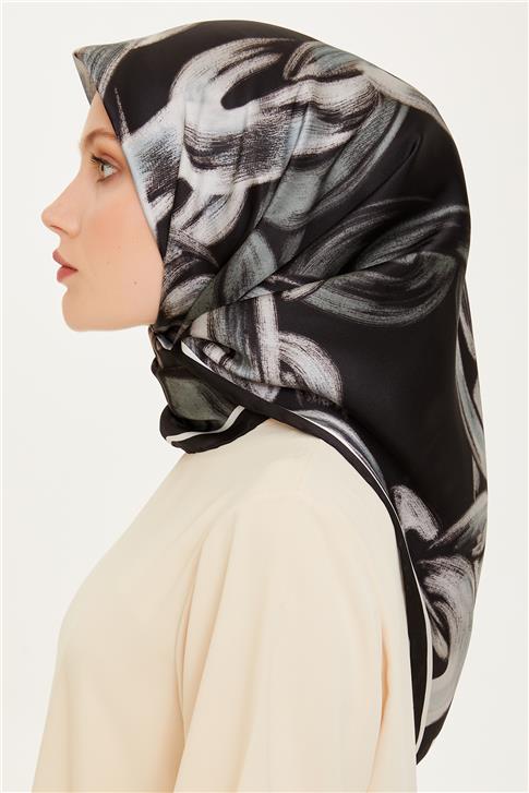 Armine Obje Desenli Twill Saf İpek Eşarp 9253D 09