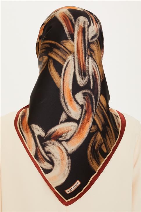 Armine Obje Desenli Twill Saf İpek Eşarp 9253D 34