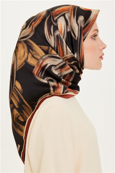 Armine Obje Desenli Twill Saf İpek Eşarp 9253D 34