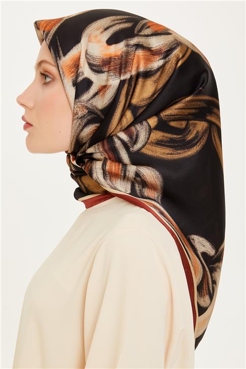 Armine Obje Desenli Twill Saf İpek Eşarp 9253D 34