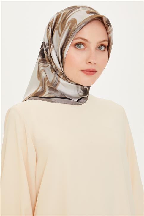 Armine Obje Desenli Twill Saf İpek Eşarp 9253D 37