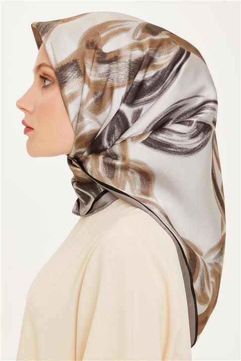 Armine Obje Desenli Twill Saf İpek Eşarp 9253D 37