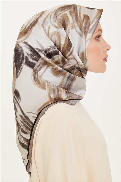 Armine Obje Desenli Twill Saf İpek Eşarp 9253D 37