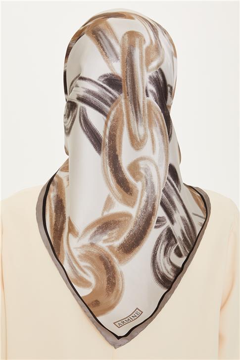 Armine Obje Desenli Twill Saf İpek Eşarp 9253D 37
