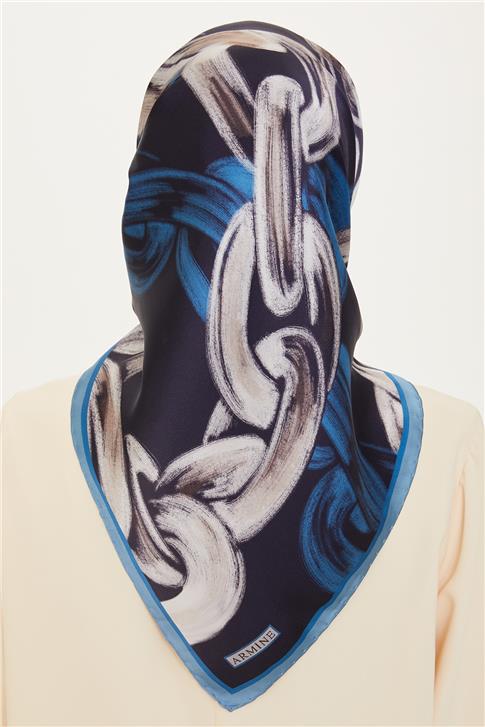 Armine Obje Desenli Twill Saf İpek Eşarp 9253D 52