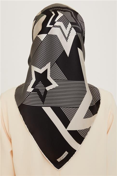 Armine Obje Desenli Sura Saf İpek Eşarp 9254D 01