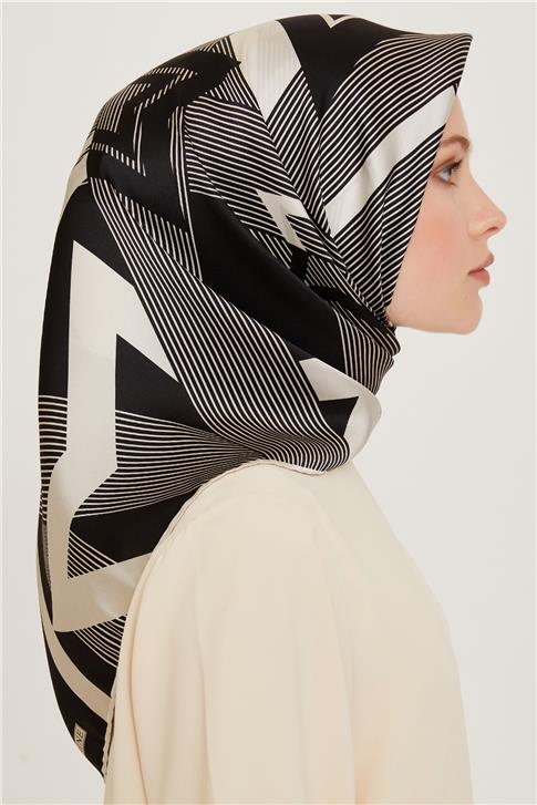 Armine Obje Desenli Twill Saf İpek Eşarp 9254D 01 01