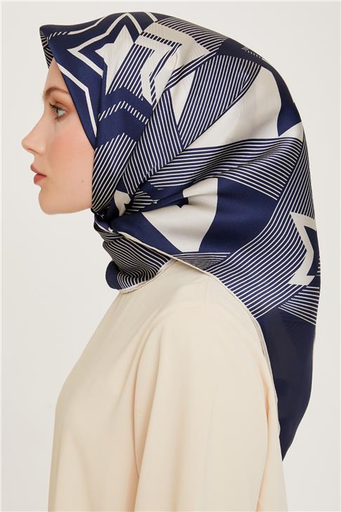 Armine Obje Desenli Twill Saf İpek Eşarp 9254D 01 02