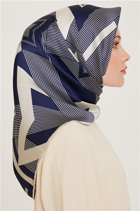 Armine Obje Desenli Twill Saf İpek Eşarp 9254D 01 02