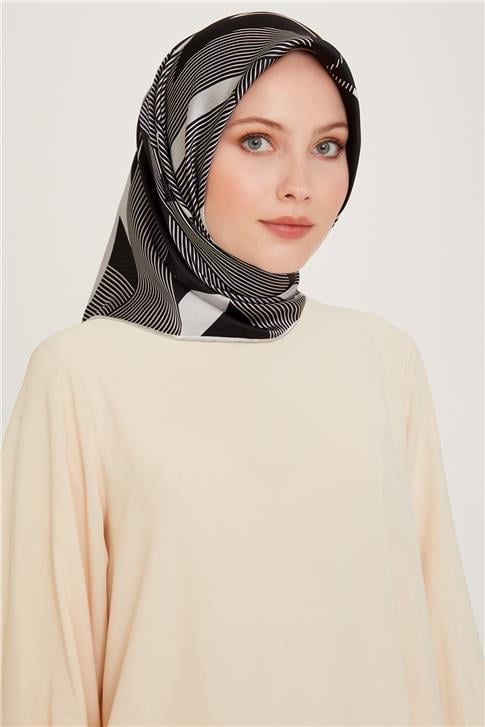 Armine Obje Desenli Twill Saf İpek Eşarp 9254D 01 07