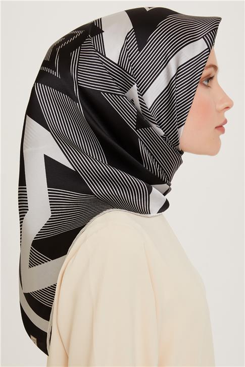 Armine Obje Desenli Twill Saf İpek Eşarp 9254D 01 07