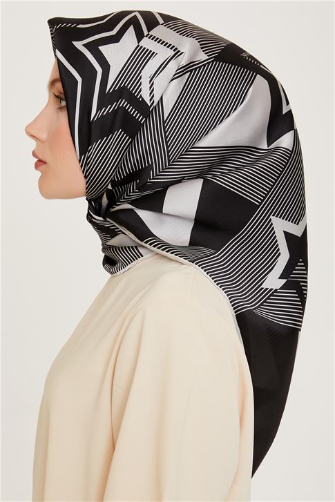 Armine Obje Desenli Twill Saf İpek Eşarp 9254D 01 07