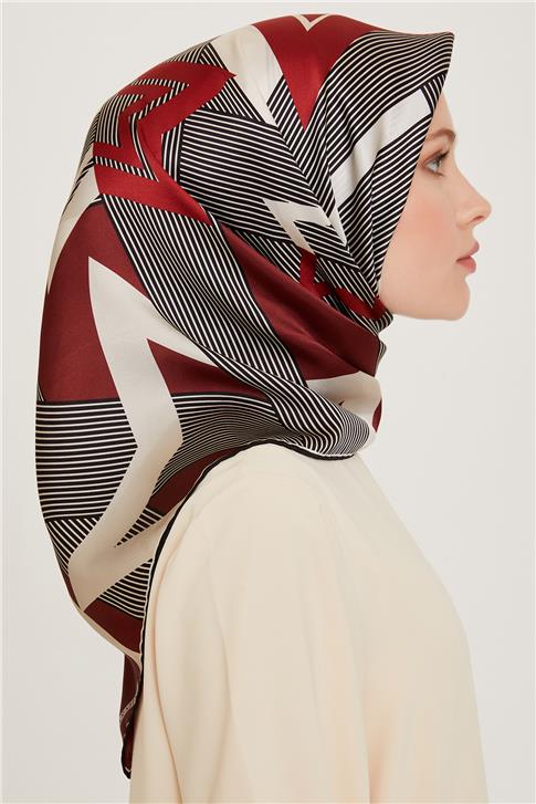 Armine Obje Desenli Twill Saf İpek Eşarp 9254D 01 09