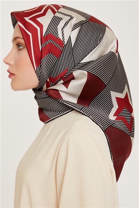 Armine Obje Desenli Twill Saf İpek Eşarp 9254D 01 09