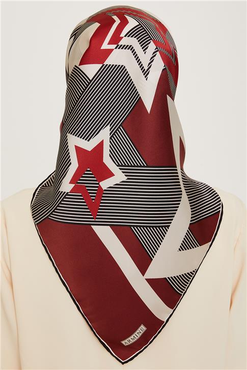 Armine Obje Desenli Twill Saf İpek Eşarp 9254D 01 09