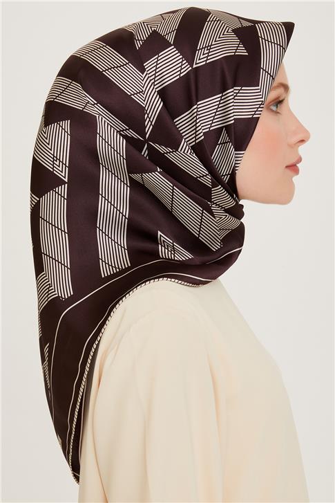 Armine Geometrik Desenli Sura Saf İpek Eşarp 9255D 83 