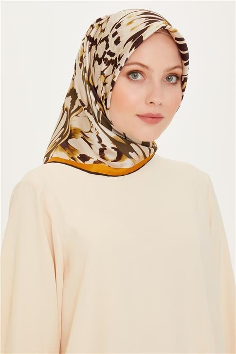 Armine Obje Desenli Twill Saf İpek Eşarp 9256D 34