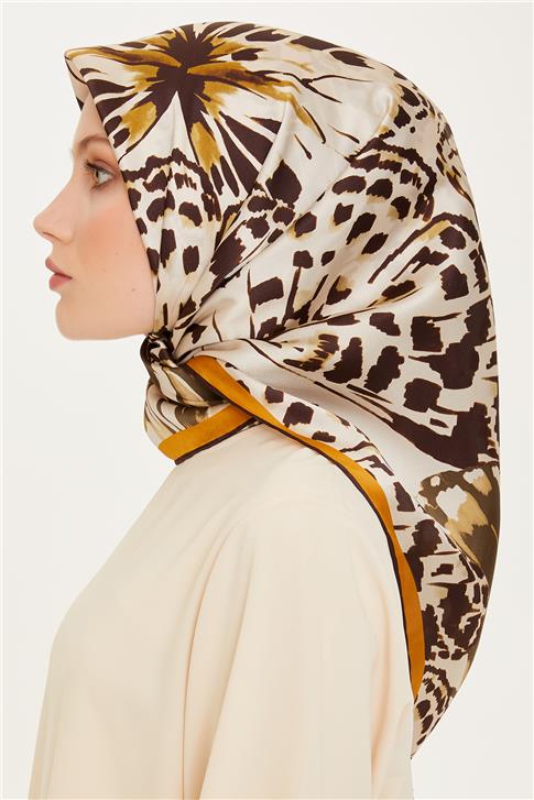 Armine Obje Desenli Twill Saf İpek Eşarp 9256D 34