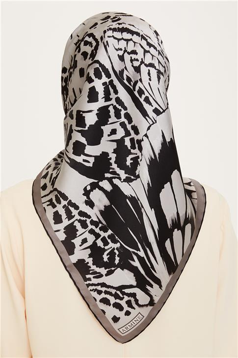 Armine Obje Desenli Twill Saf İpek Eşarp 9256D 39