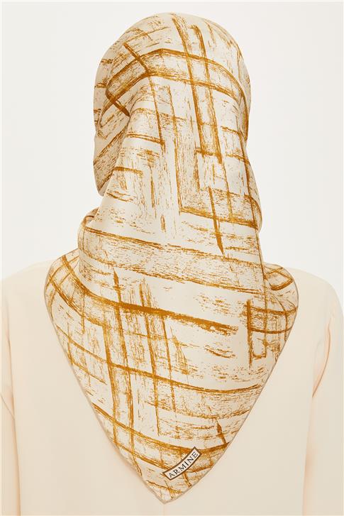 Armine Klasik Desenli Twill Saf İpek Eşarp 9258D 07