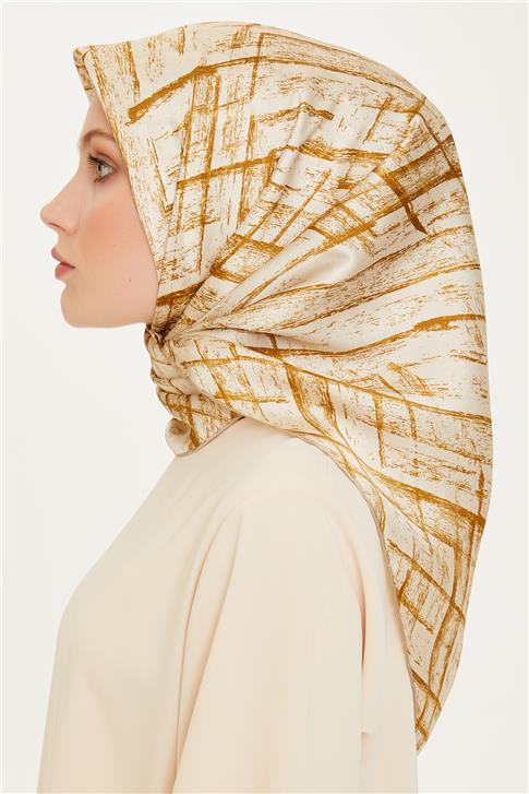 Armine Klasik Desenli Twill Saf İpek Eşarp 9258D 07