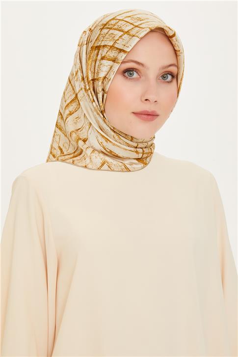 Armine Klasik Desenli Twill Saf İpek Eşarp 9258D 07