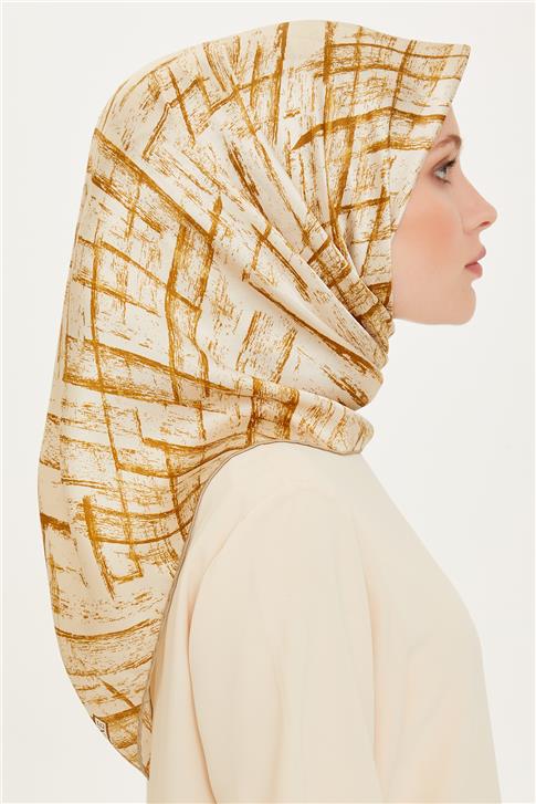 Armine Klasik Desenli Twill Saf İpek Eşarp 9258D 07