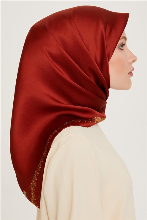 Armine Klasik Desenli Twill Saf İpek Eşarp 9260D 83