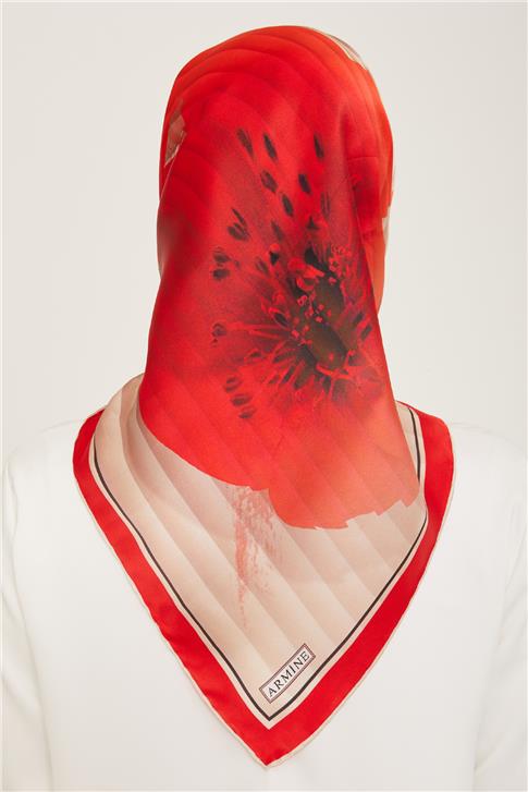 Armine Çiçek Desenli Twill İpek Eşarp 24Ya9100 87 83