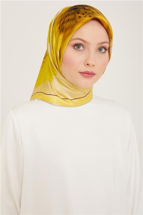 Armine Çiçek Desenli Twill İpek Eşarp 24Ya9100 87 86