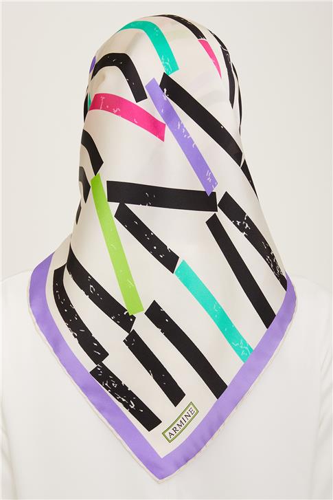 Armine Geometrik Desenli Twill İpek Eşarp 24Ya9101 2 04