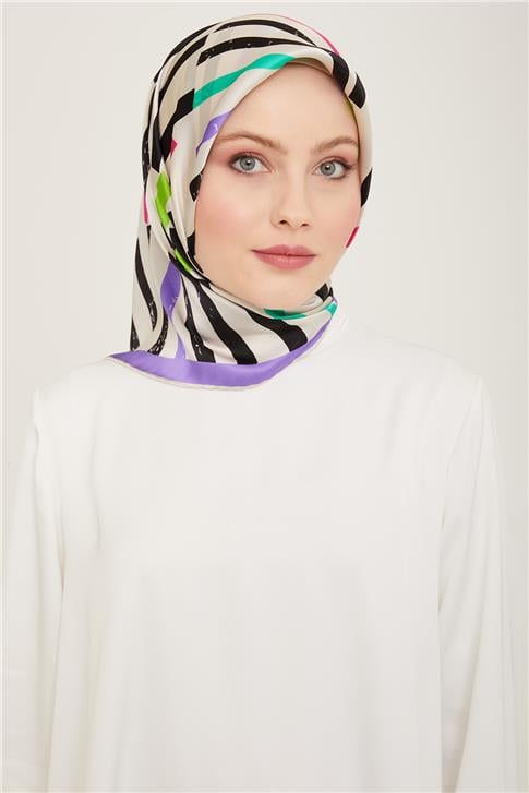 Armine Geometrik Desenli Twill İpek Eşarp 24Ya9101 2 04