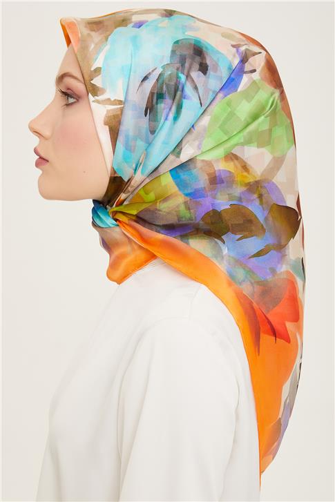 Armine Çiçek Desenli Twill İpek Eşarp 24Ya9103 81 80