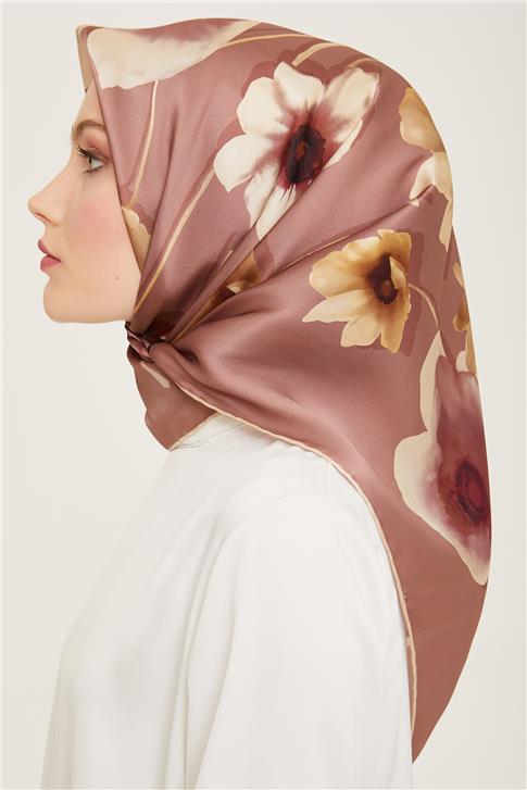 Armine Çiçek Desenli Twill İpek Eşarp 24Ya9105 32 03
