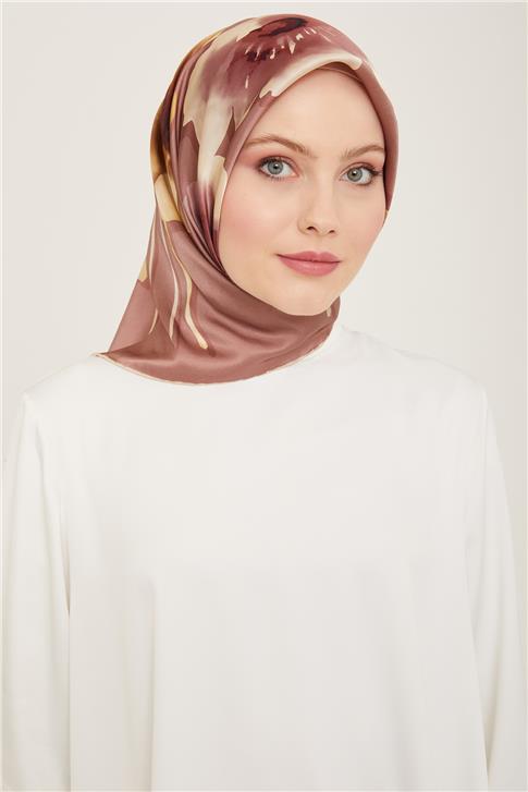 Armine Çiçek Desenli Twill İpek Eşarp 24Ya9105 32 03