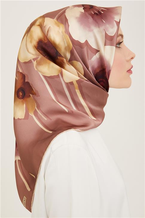 Armine Çiçek Desenli Twill İpek Eşarp 24Ya9105 32 03