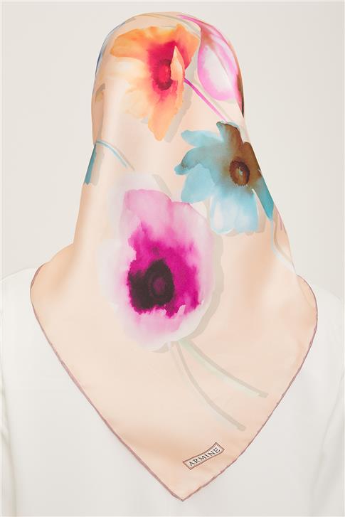 Armine Çiçek Desenli Twill İpek Eşarp 24Ya9105 32 31