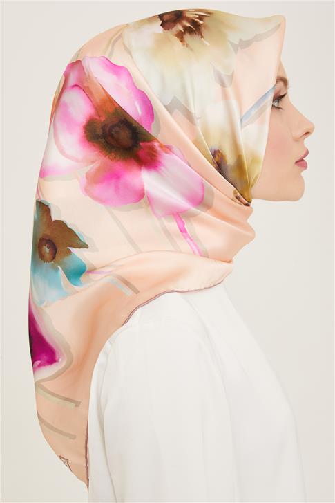 Armine Çiçek Desenli Twill İpek Eşarp 24Ya9105 32 31