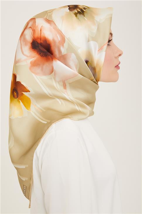 Armine Çiçek Desenli Twill İpek Eşarp 24Ya9105 32 50