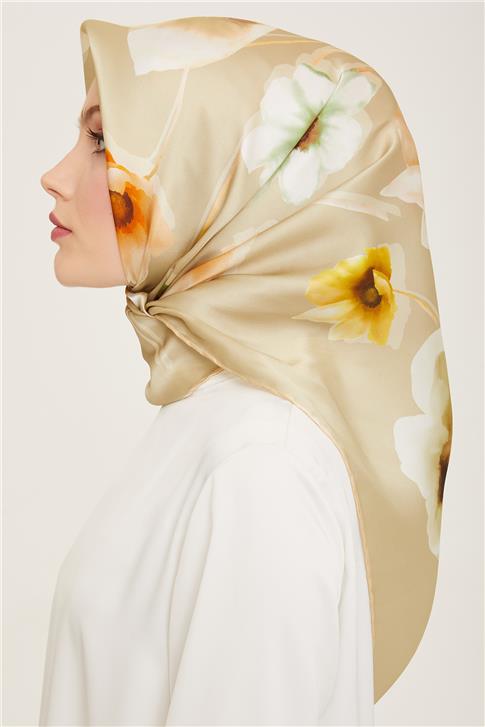 Armine Çiçek Desenli Twill İpek Eşarp 24Ya9105 32 50