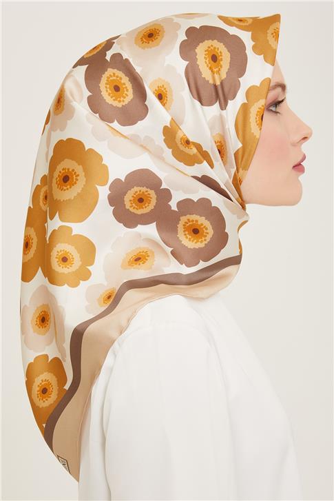 Armine Çiçek Desenli Twill İpek Eşarp 24Ya9106 54 31