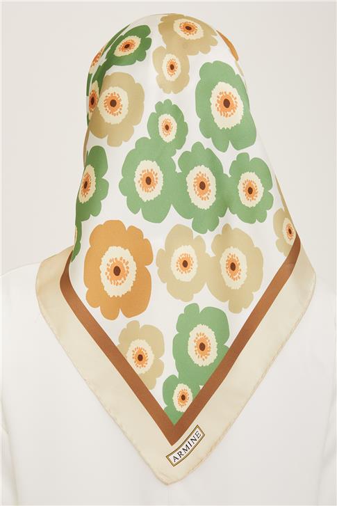 Armine Çiçek Desenli Twill İpek Eşarp 24Ya9106 54 35