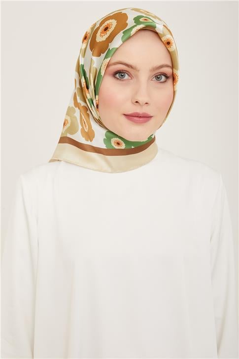 Armine Çiçek Desenli Twill İpek Eşarp 24Ya9106 54 35